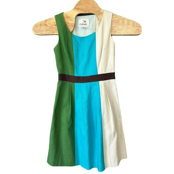 Anthropologie Tabitha Blue Green Color Block Canvas Tank A-Line Dress Womens 2 - Picture 1 of 5